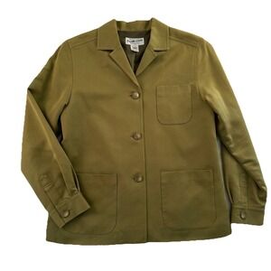 Pendleton Jacket Womens Size 4 Green Silk Cotton Blend Button Up Lined